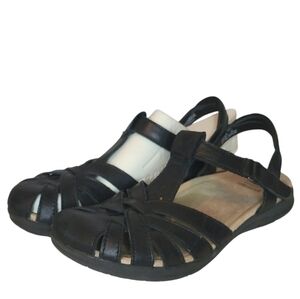 Earth Origins Savoy Sheva Black Leather Closed Toe Strappy Sandals 8W Boho Comfy